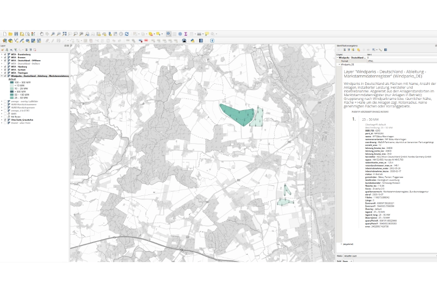 Windparks Deutschland – Attribute eines Windparks in QGIS