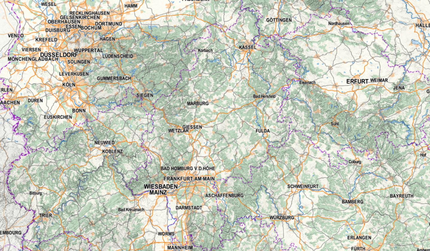 ATKIS-Karte mit Pipeline-Infrastruktur