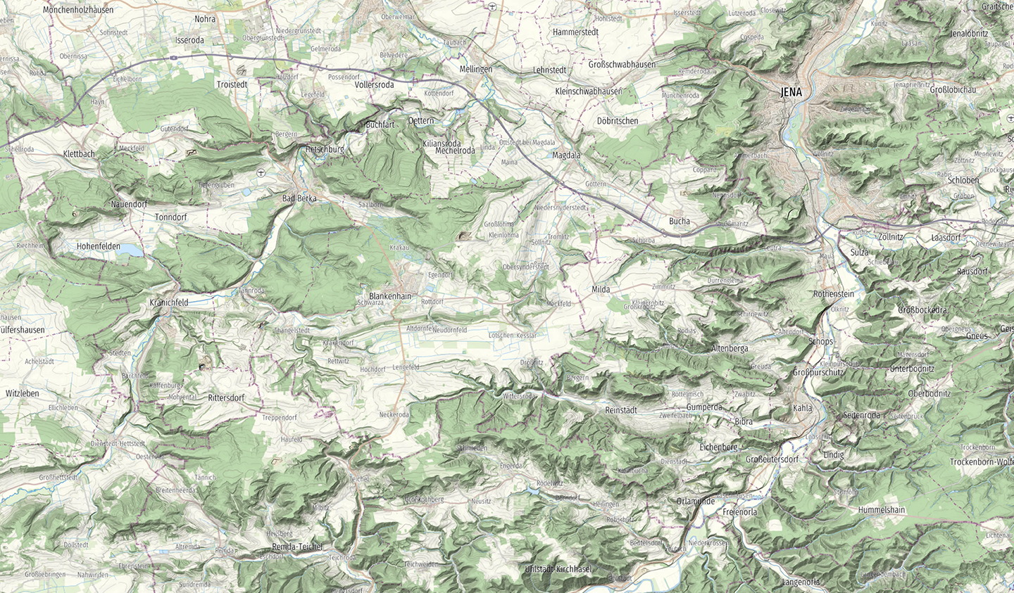 Neue Höhenschummerung für Thüringen in onmaps verfügbar